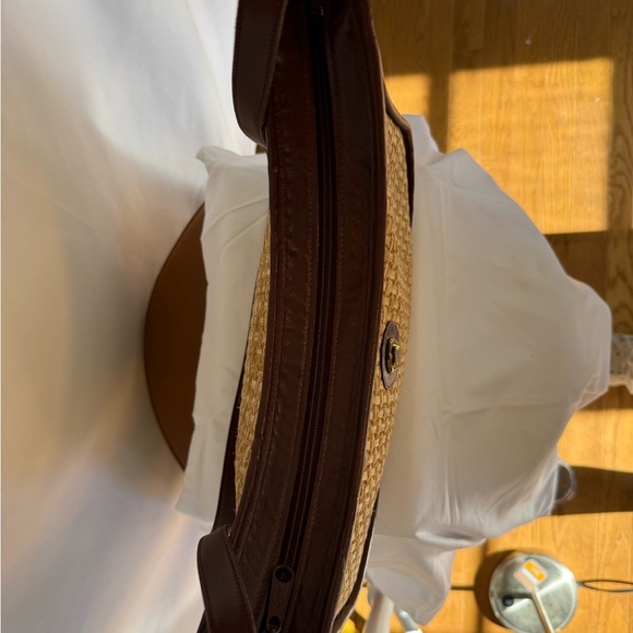 Etienne Aigner Woven Straw & Brown Leather Shoulder Bag Vintage-Inspired - Picture 9 of 12